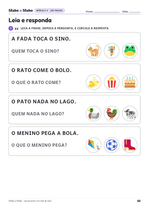 Página: frases curtas com pergunta e figuras